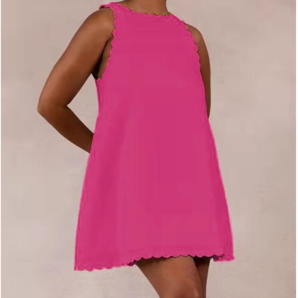 Pink Cotton Shift Dress Scalloped Hem Sleeveless Beach Cover Up 1X Plus size
